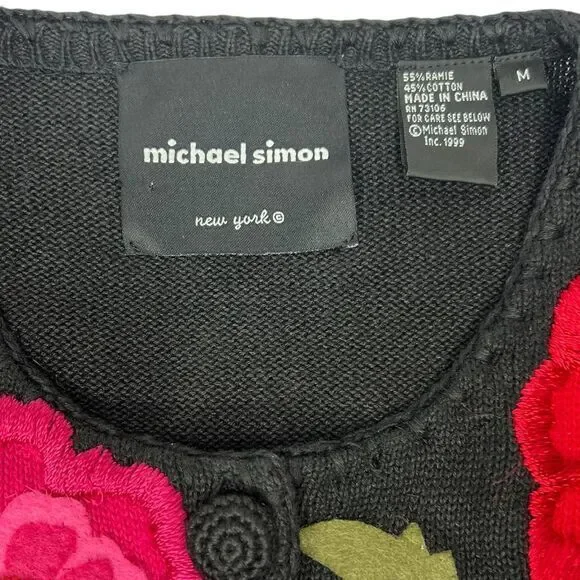 MICHAEL SIMON Embroidered‎ Floral Sweater Cardigan Size Medium
